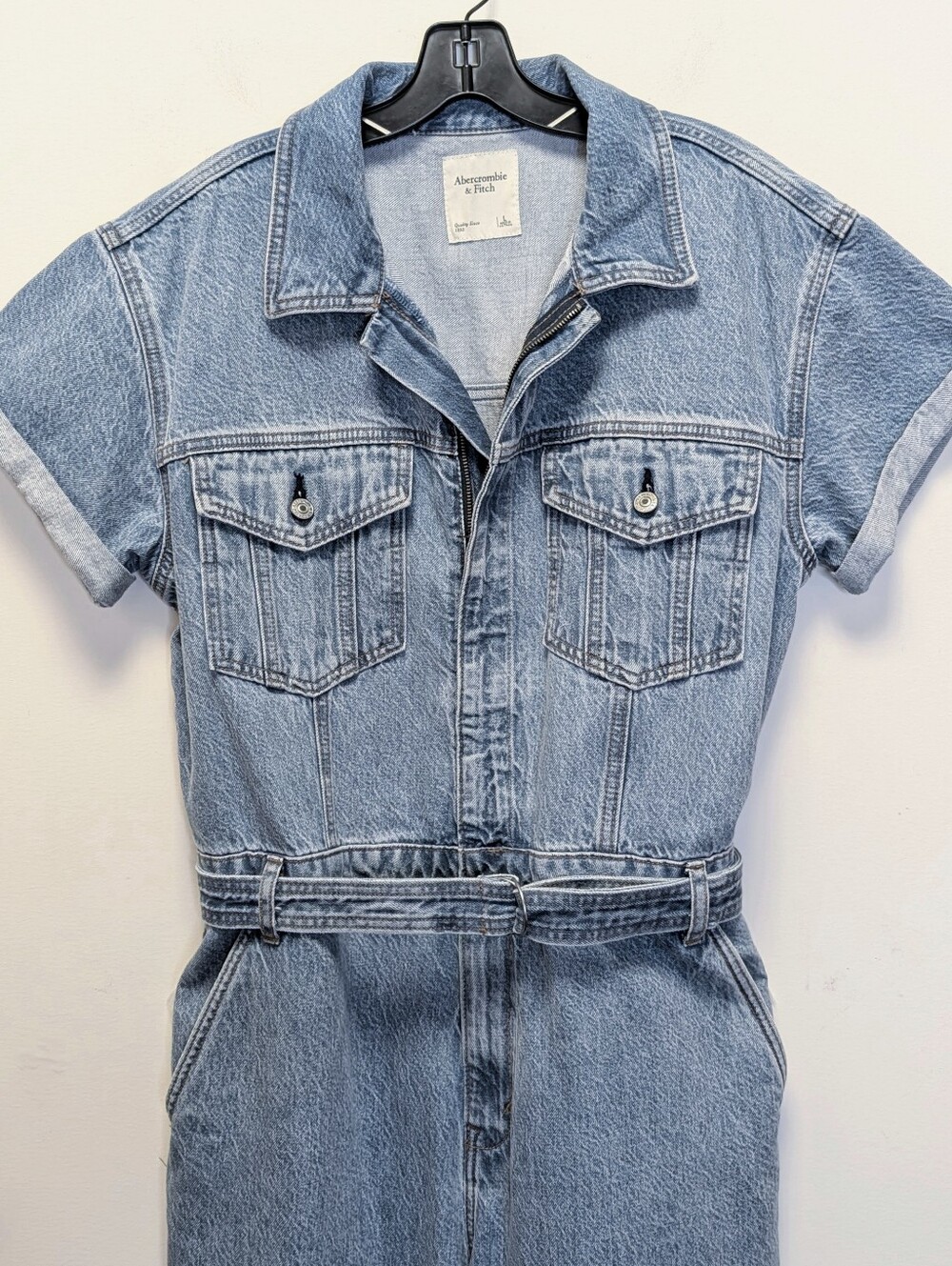 Abercrombie & Fitch '90S Relaxed Denim Utility Jumpsuit Belted Wide Leg L - Picture 4 of 16